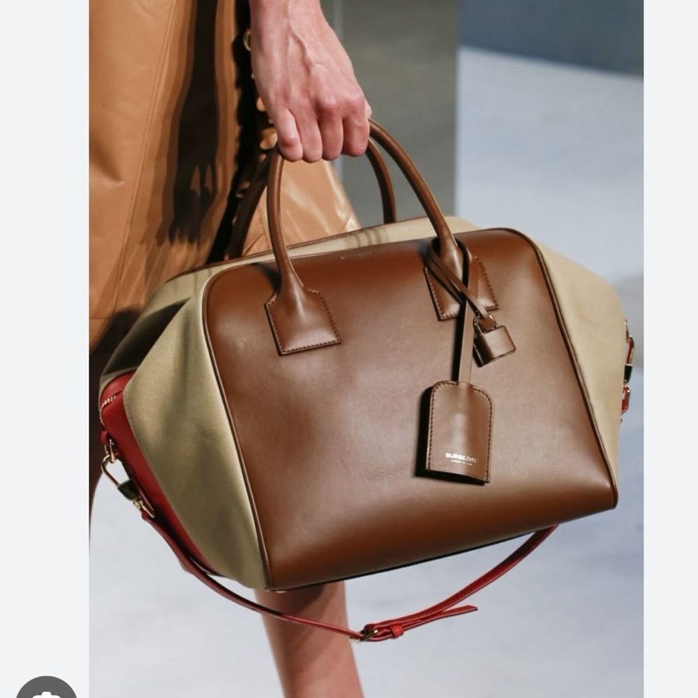 Burberry Brown, Tan & Red Leather Top-Handle Satchel